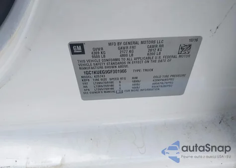 2016 Chevrolet Silverado 2500Hd Wt from USA, damaged, VIN 1GC1KUEG9GF301966